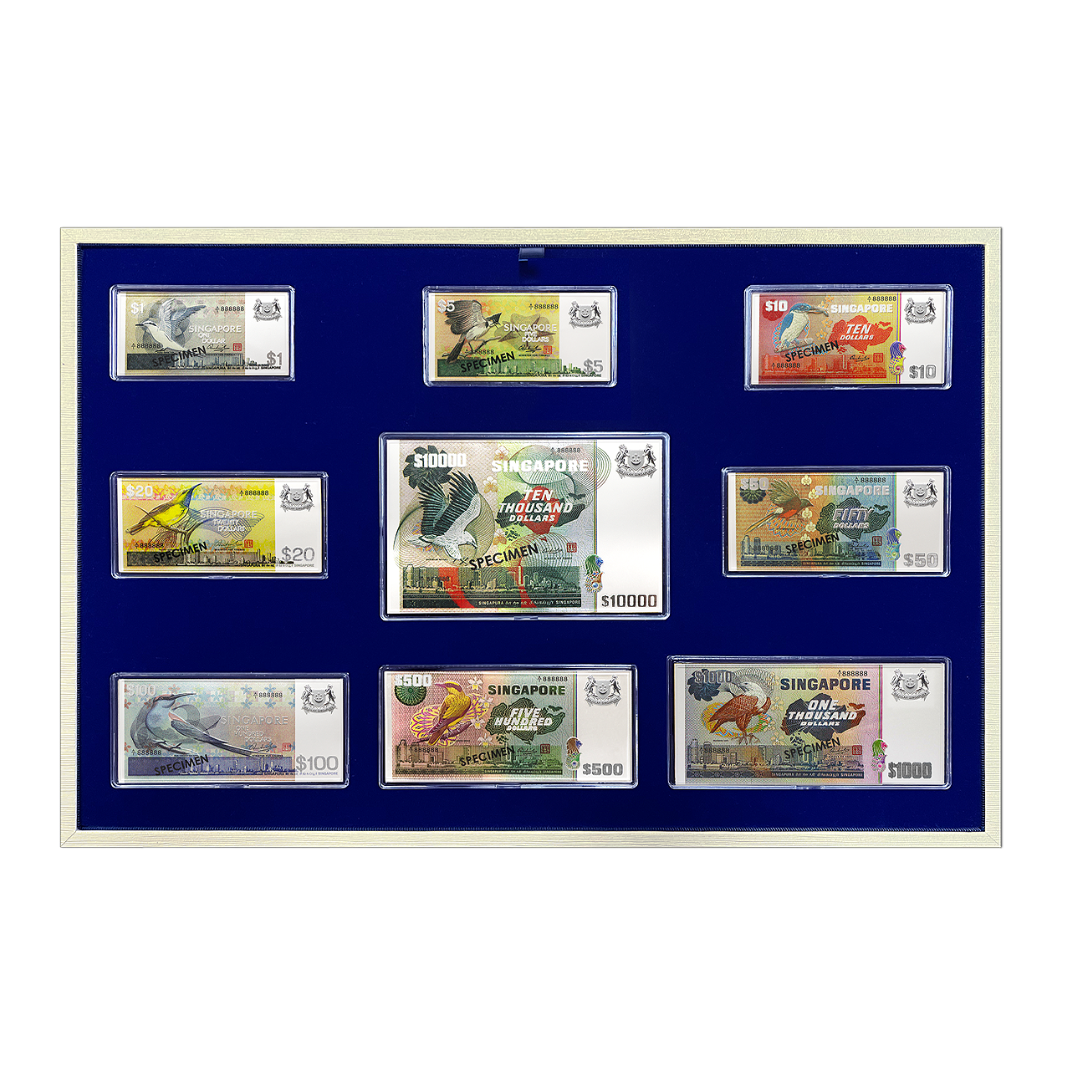 Singapore Bird Series $1-$10,000 Currency Design 9-in-1 999 Fine Silver Sheet Souvenir Set